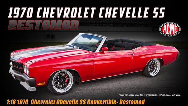 1/18 1970 Bright Red with Gunmetal Grey Stripes Chevrolet Chevelle Convertible Restomod