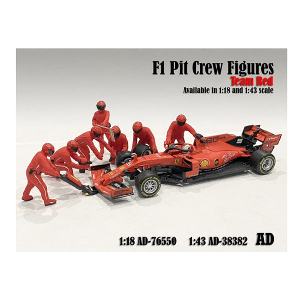 1/18 Red F1 Pit Crew Figures 7pc Set