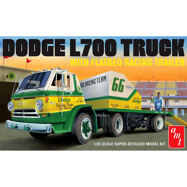 1/25 1966 Dodge L700 Truck with Flatbed Racing Trailer Plastic Model Kit