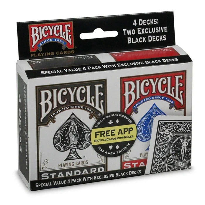 Bicycle Standard Index 4 Pack Playing Cards Black and Red