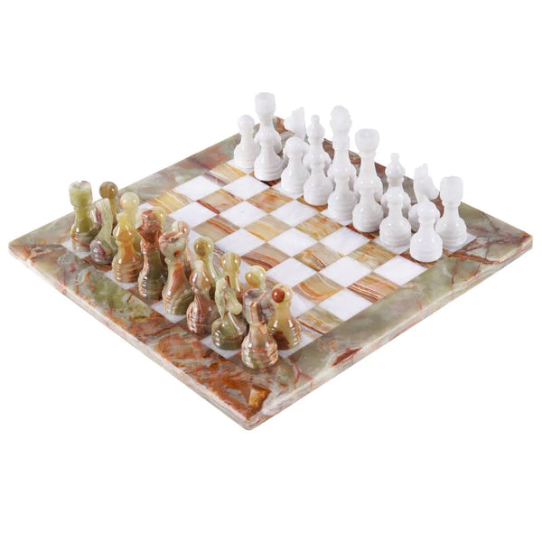 30cm Chess Set with Storage Box - White & Green