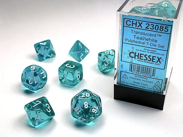 Translucent Polyhedral Teal/White 7-Die Set