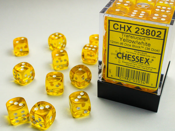 Translucent 12mm d6 Yellow/White Block 36