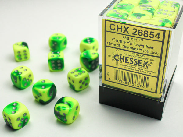 Gemini 12mm d6 Green Yellow/Silver Block 36