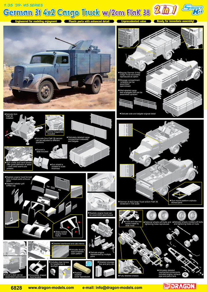 image2_1/35 GERMAN 3t 4x2 CARGO TRUCK with 2cm FlaK 38 (SMART KIT) (2-in-1)