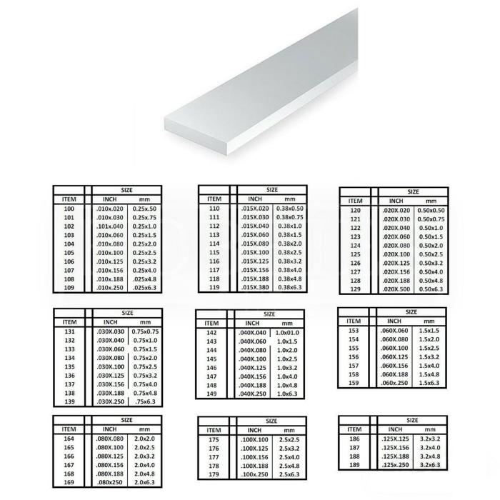 107 White Polystyrene Strip 0.010 x 0.156 x 14   / 0.25mm x 4mm x 36cm