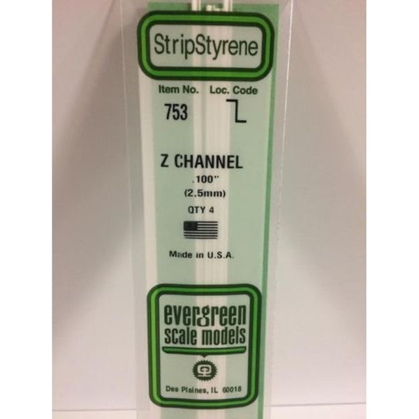 753 WHITE STYRENE Z CHANNEL .100 X .050 X .018 PACK OF 4