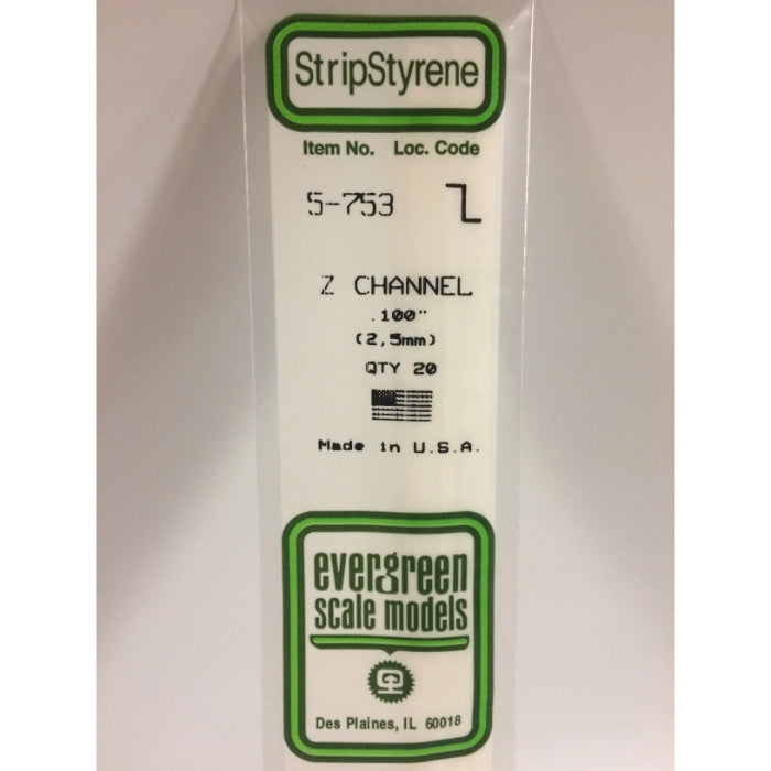 753 WHITE STYRENE Z CHANNEL .100 X .050 X .018 PACK OF 4