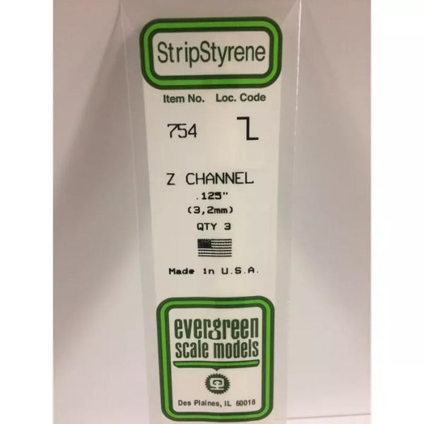 Evergreen 754 White Polystyrene Z Channel .125 x .065 x 14   / 3.2mm x 1.7mm x 36cm