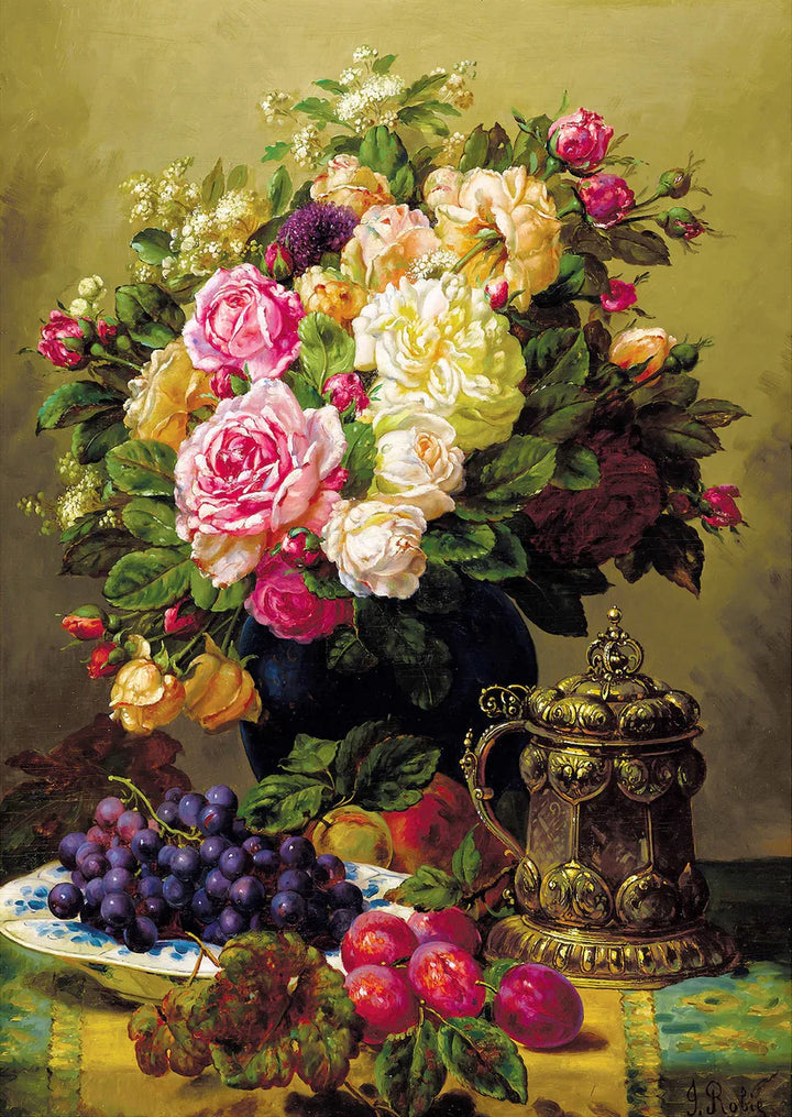 1000pc Jean-Baptiste Robie: Still Life with Roses Jigsaw Puzzle