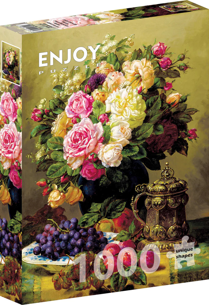 1000pc Jean-Baptiste Robie: Still Life with Roses Jigsaw Puzzle