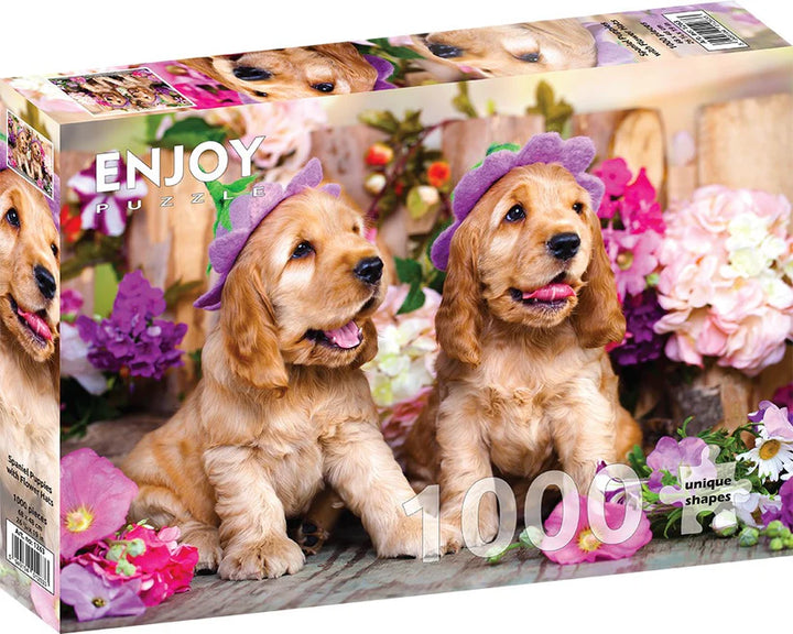 1000pc Spaniel Puppies with Flower Hats Jigsaw Puzzle