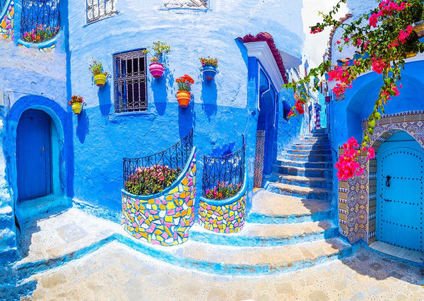 1000pc Turquoise Street in Chefchaouen Maroc Jigsaw Puzzle