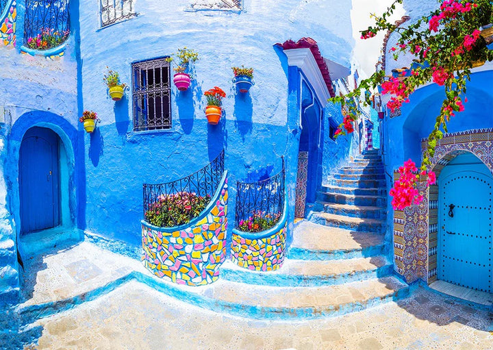 1000pc Turquoise Street in Chefchaouen Maroc Jigsaw Puzzle