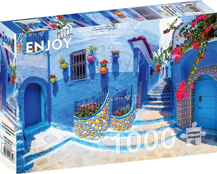 1000pc Turquoise Street in Chefchaouen Maroc Jigsaw Puzzle