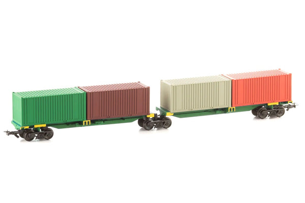 HO ANR Twin Container Wagons Shared Centre Bogie Green