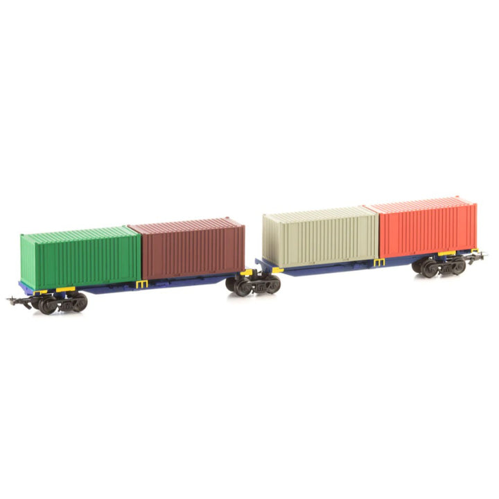 HO Pacific National Twin Container Wagons Shared Centre Bogie Blue