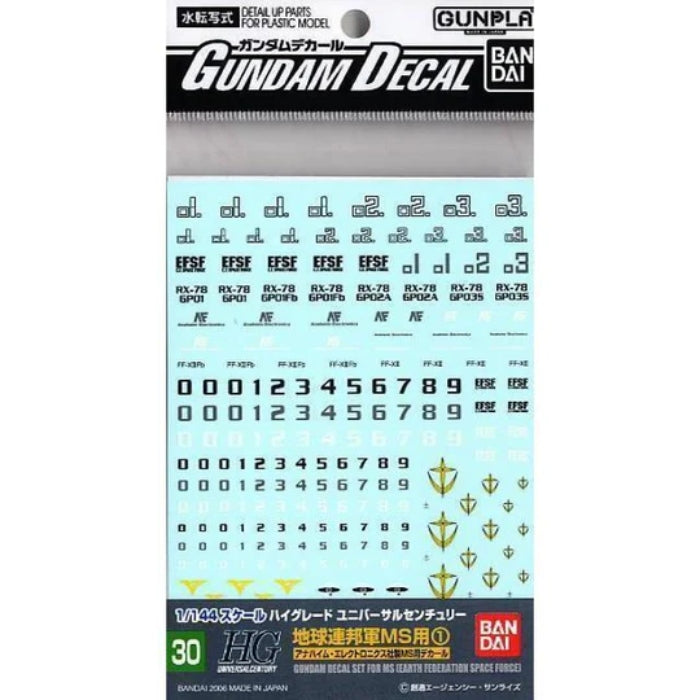 GUNDAM DECAL 30 HGUC MULTIUSE EARTH FEDERATION 1