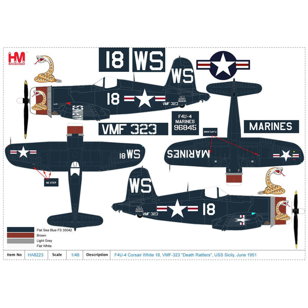 1/48 F4U-4 Corsair White 18 VMF-323 Death Rattlers USS Sicily June 1951 (with 8 HVAR rockets)