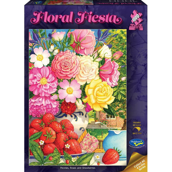 1000pc Floral Fiesta: Peonies, Roses, & Strawberries