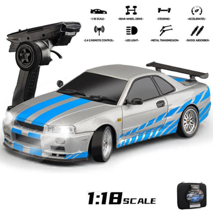 1/18 R34 GTR Drift Car RTR with Gyro Silver Metal Body