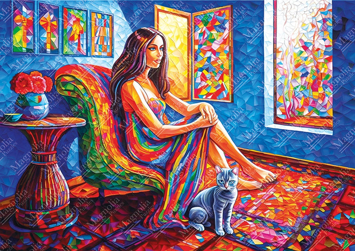 1000pc Woman with Cat Elif Hurdogan Special Edition Jigsaw Puzzle_1