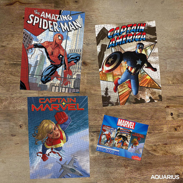 3 x 500pc Marvel Puzzle  The Amazing Spiderman, Captain America & Captain Marvel