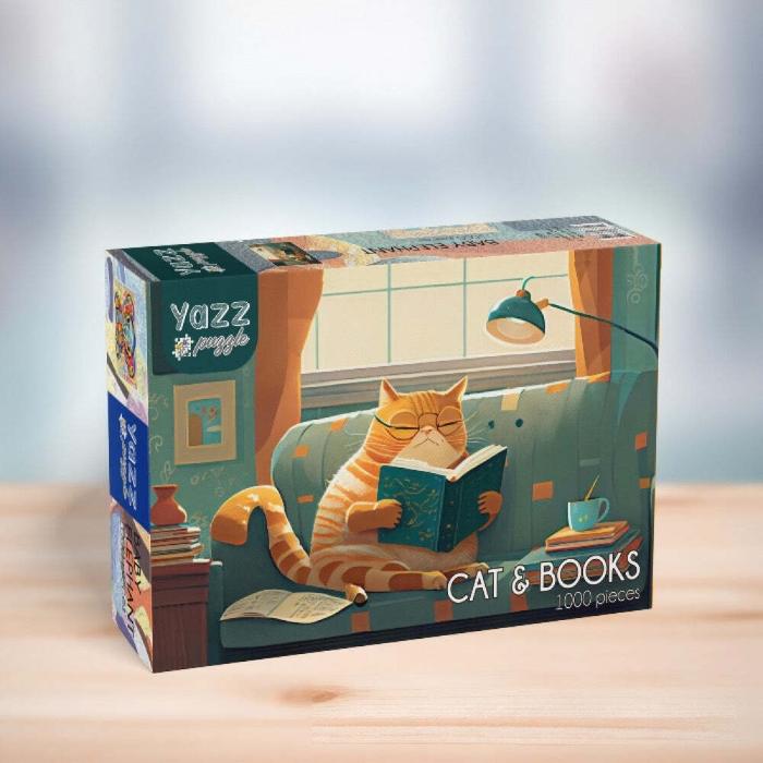 1000pc Cat and Books Jigsaw Puzzle