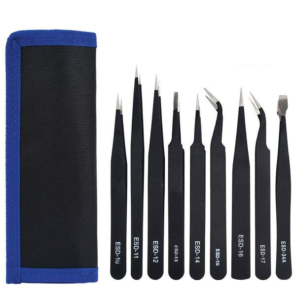 9 Piece Precision Tweezer Set with Bag