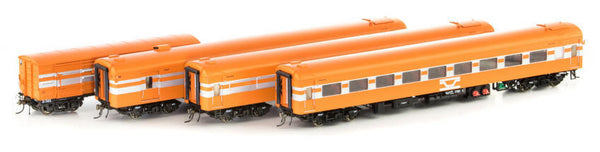 HO VR   VicRail   Tangerine and Silver 4 Car Set VR Orange w/ 2 Horizontal Silver Stripes