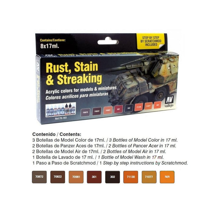 Vallejo - Vallejo 70183 Model Colour Rust, Stain & Streaking Acrylic Paint Set