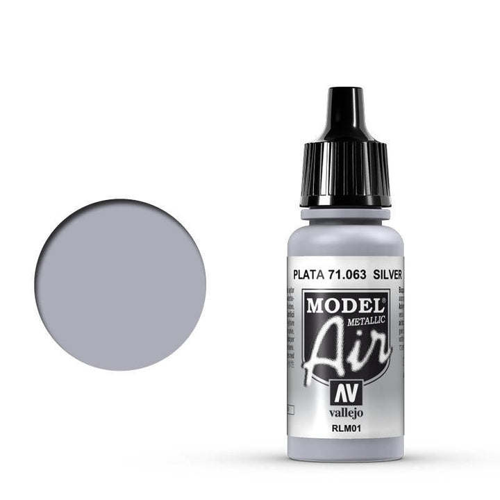 Vallejo - Vallejo 71063 Model Air Silver RLM 01 17 ml Acrylic Airbrush Paint