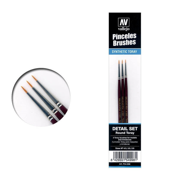 Vallejo - Vallejo P54998 Toray Detail Set (Sizes 4/0, 3/0 & 2/0) Paint Brush Set