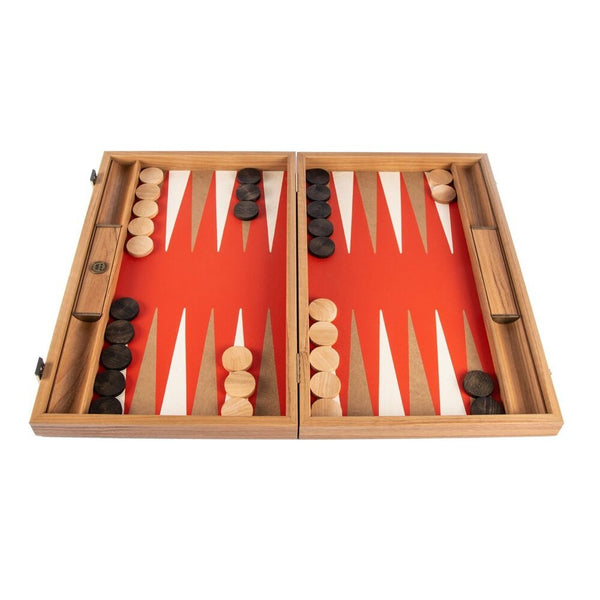 Handmade Cinnabar Red Inlaid Leatherette Backgammon with side racks 48x30cm