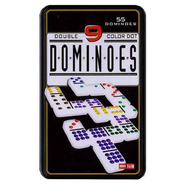 Classic Double 9 Coloured Dominoes in Tin