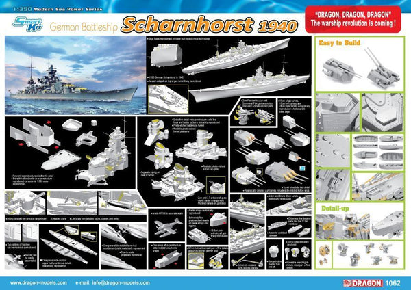 Dragon - Dragon 1062 1/350 German Battleship Scharnhorst 1940 Plastic Model Kit