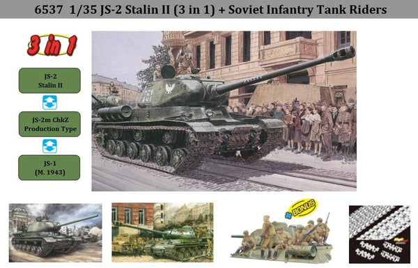 6537 1/35 JS2 Stalin II 3 in 1 + Soviet Infantry Tank Riders Plastic Model Kit