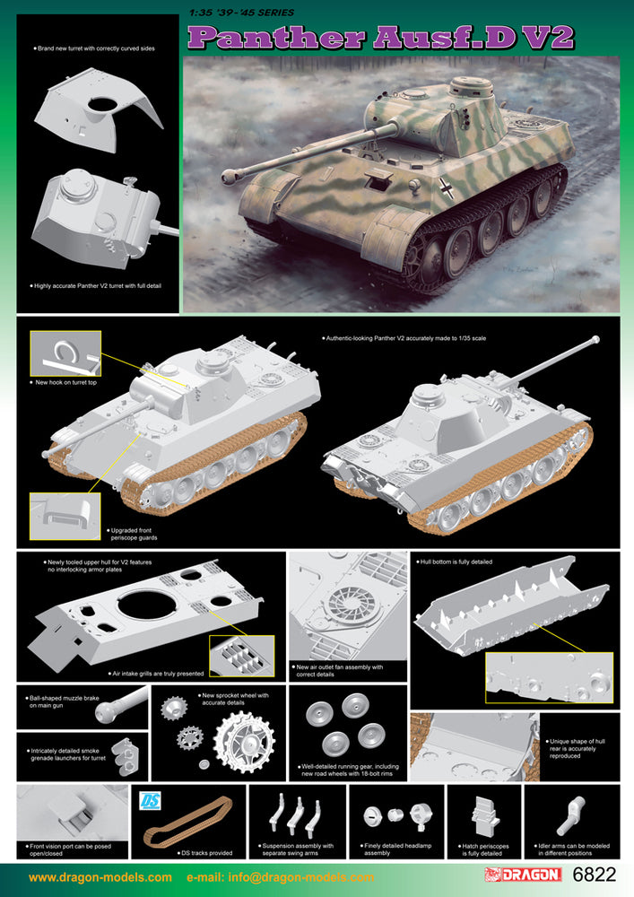 Dragon - Dragon 6822 1/35 Panther Ausf. D V2 Plastic Model Kit 6822