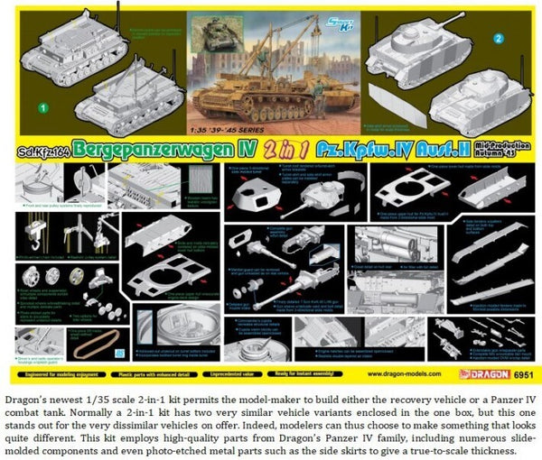 6951 1/35 Bergepanzer IV / Pz.IV H 2 in 1 Plastic Model Kit