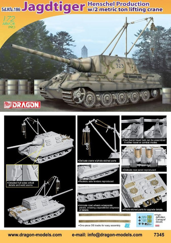 7345 1/72 Sd.Kfz.186 Jagdtiger Henschel Production w/2 Metric Ton Lifting Crane Plastic Model Kit