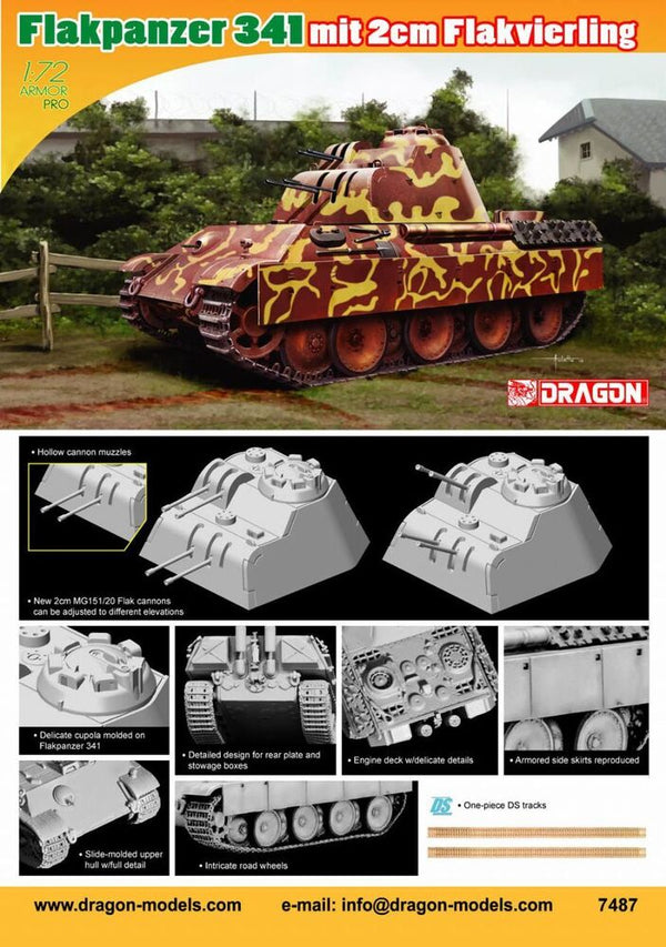 Dragon - Dragon 7487 1/72 FLAKPANZER 341 mit 2cm FLAKVIERLING