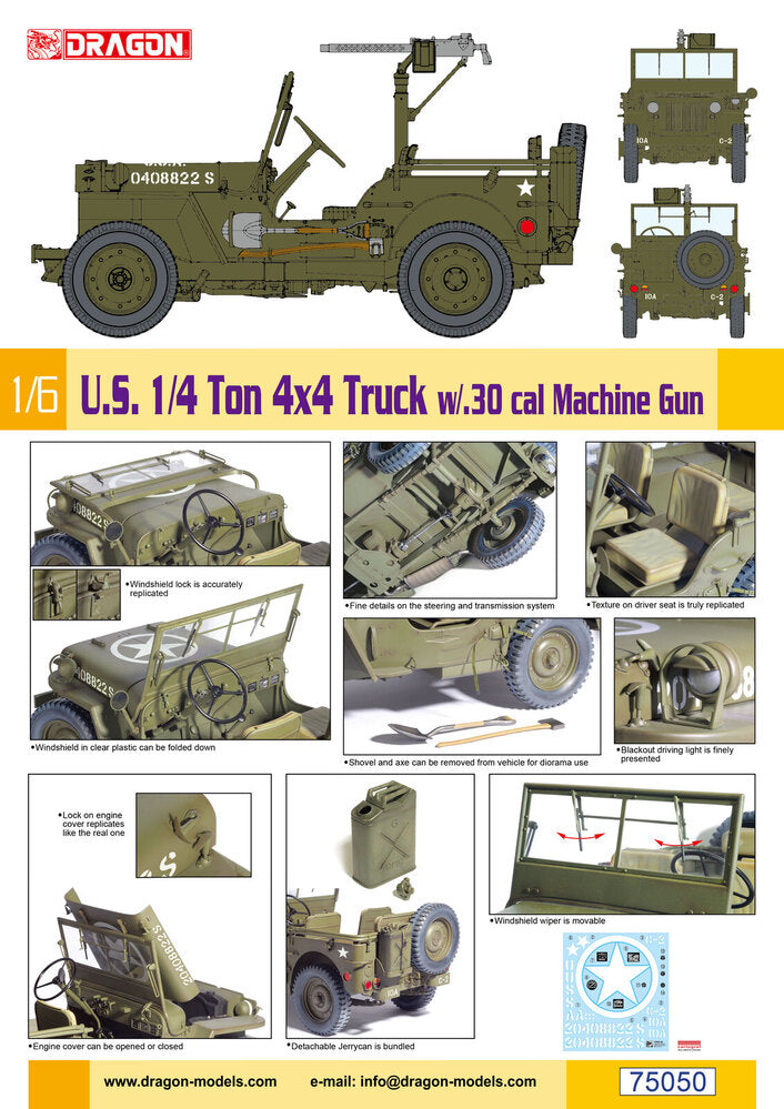 Dragon - Dragon 75050 1/6 U.S. 1/4-Ton 4x4 Truck w/.30-cal Machine Gun Plastic Model Kit