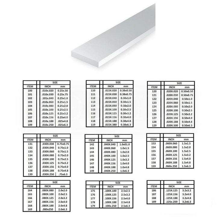 Evergreen - Evergreen 109 White Polystyrene Strip 0.010 x 0.250 x 14" / 0.25mm x 6.4mm x 36cm