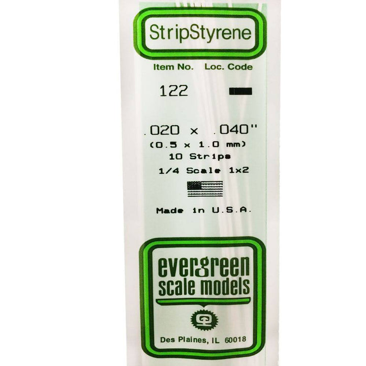 Evergreen - Evergreen 122 White Polystyrene Strip 0.020 x 0.040 x 14" / 0.51mm x 1mm x 36cm