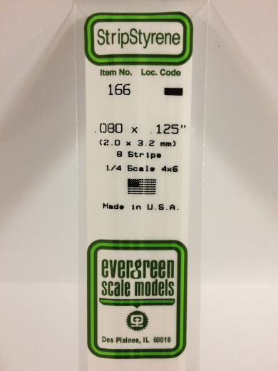 Evergreen - Evergreen 166 White Polystyrene Strip 0.080 x 0.125 x 14" / 2mm x 3.2mm x 36cm