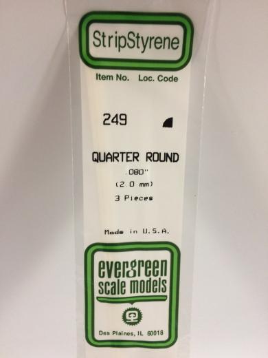 249 White Polystyrene Quarter Round 0.080 x 14   / 2mm x 36cm