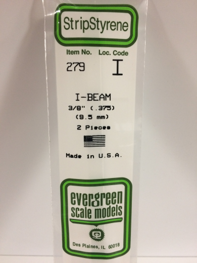 279 White Polystyrene IBeam 0.375 x 14   / 9.5mm x 36cm