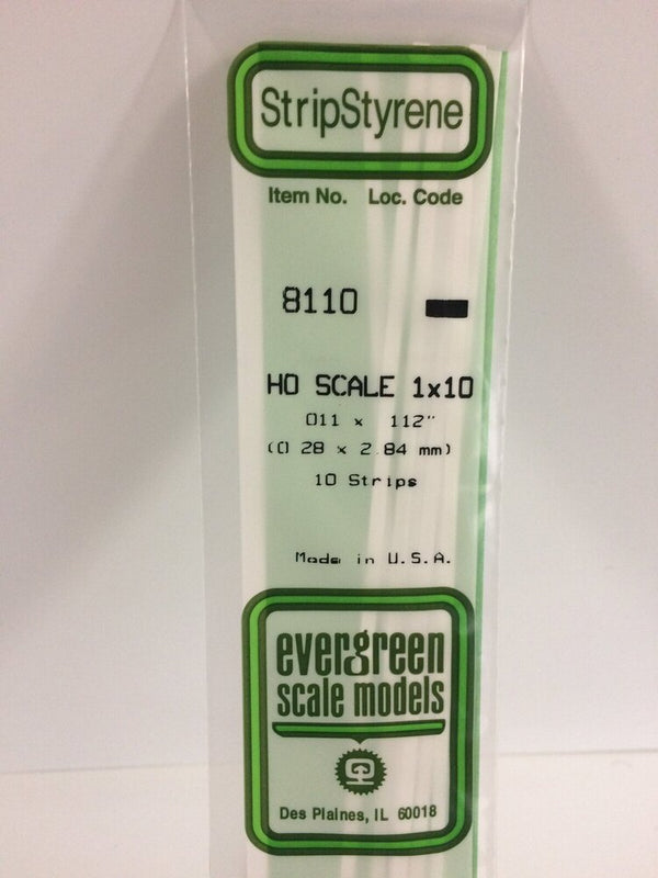 8110 White Polystyrene HO Scale Strip 0.011 x 0.115 x 14