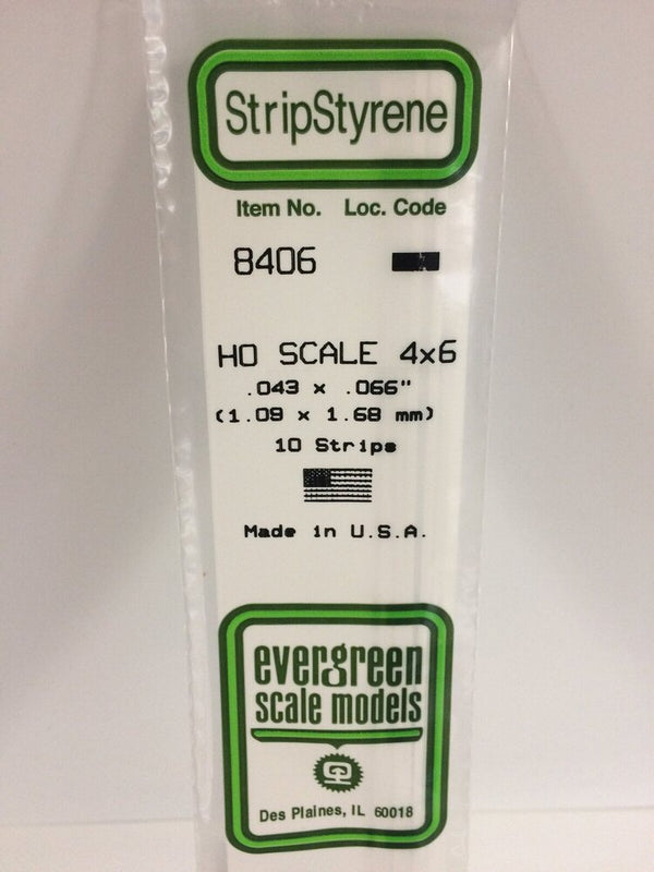 8406 White Polystyrene HO Scale Strip 0.046 x 0.069 x 14