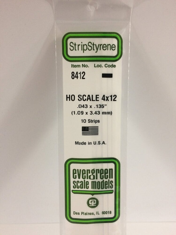 8412 White Polystyrene HO Scale Strip 0.046 x 0.138 x 14